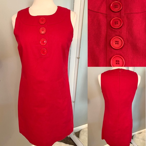 Women’s Red Linen Sheath Dress Size 8 Career Office Casual sleeveless Summer - Picture 1 of 9